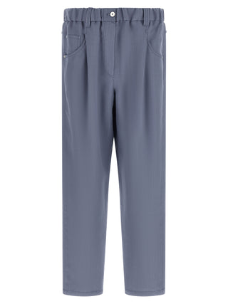 Blue Viscose Casual Pants