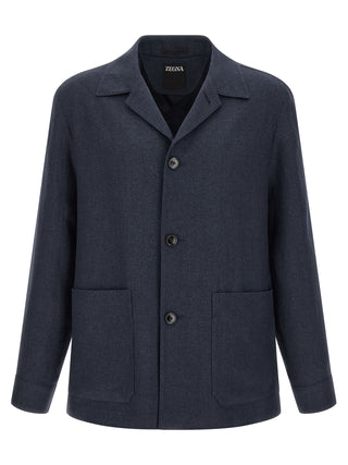 Blue Linen Full-Length Jacket