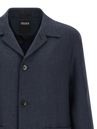 Chaqueta larga de lino azul
