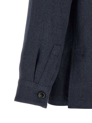 Chaqueta larga de lino azul