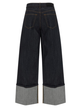 Jeans acampanados azules de algodón