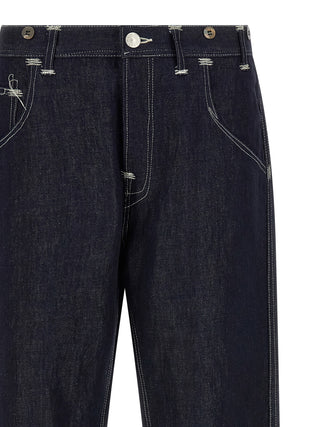 Blue Cotton Straight-Leg Jeans