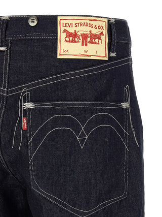 Blue Cotton Straight-Leg Jeans