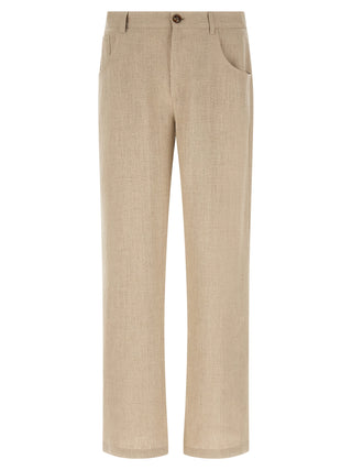 Beige Linen Casual Pants