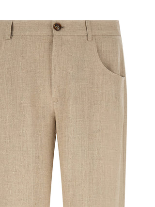 Beige Linen Casual Pants