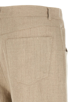 Beige Linen Casual Pants