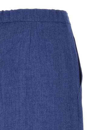 Blue Linen Casual Pants