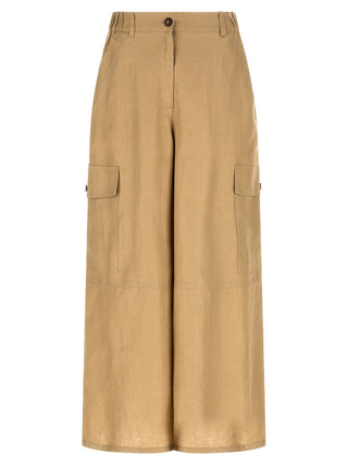 Beige Linen Cargo Pants