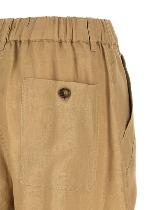 Beige Linen Cargo Pants