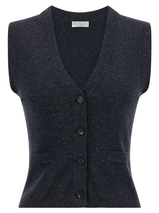 Blue Cashmere Sleeveless Jacket