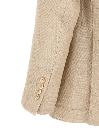 Traje de dos piezas de seda beige
