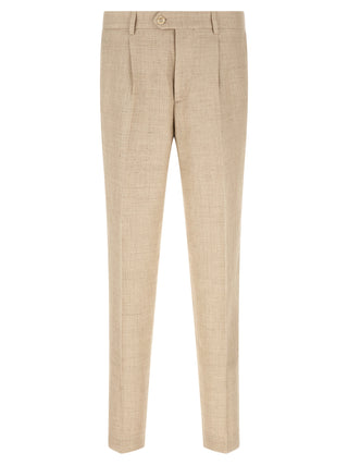 Traje de dos piezas de seda beige