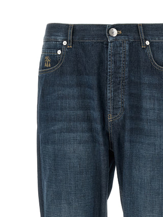 Blue Cotton Straight-Leg Jeans