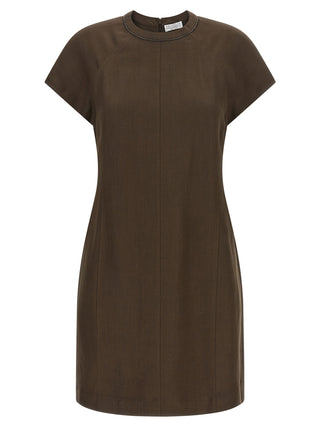 Brown Viscose Short Dress
