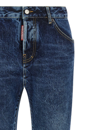 Jeans de pierna recta de algodón azul