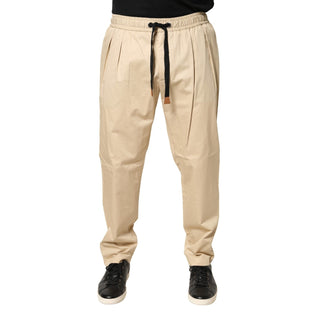 Beige Cotton Skinny Men Jogger Trouser Pants
