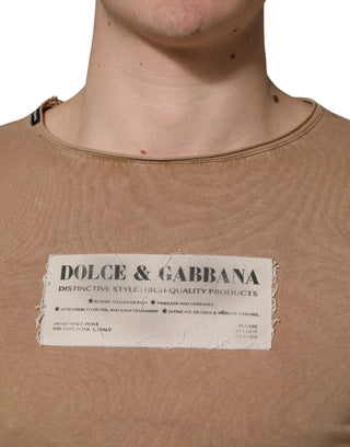 Brown Cotton Logo Patch Round Neck T-shirt