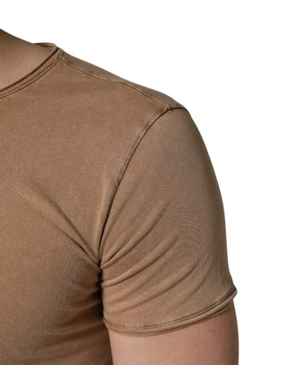Brown Cotton Logo Patch Round Neck T-shirt