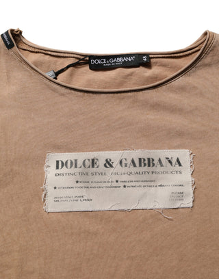 Brown Cotton Logo Patch Round Neck T-shirt