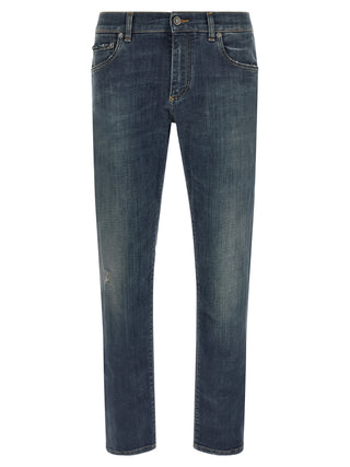 Blue Cotton Straight-Leg Jeans