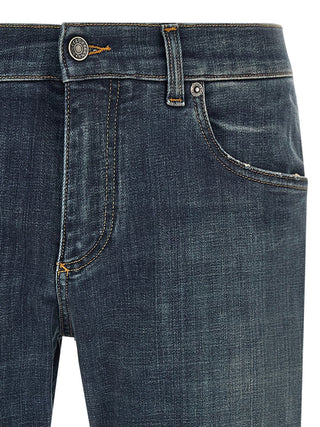 Blue Cotton Straight-Leg Jeans