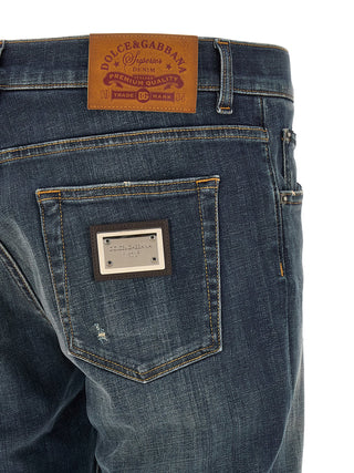 Blue Cotton Straight-Leg Jeans