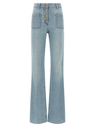 Blue Cotton High-Waisted Jean