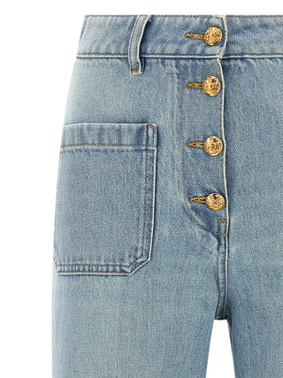 Blue Cotton High-Waisted Jean