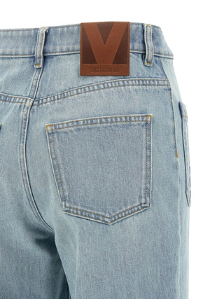 Blue Cotton High-Waisted Jean
