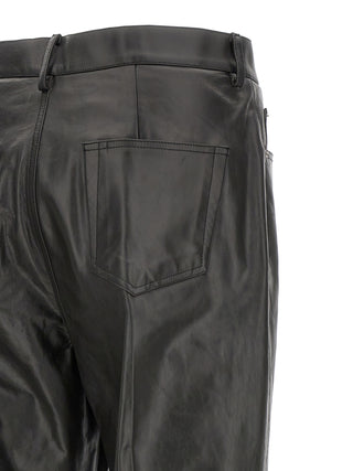 Black Calfskin Flared Pants