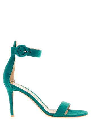Bicolor Suede Leather Stiletto Heel Sandals
