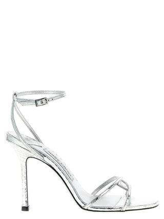 Silver Leather Stiletto Heel Sandals