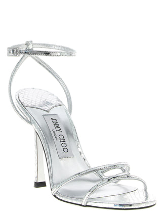 Silver Leather Stiletto Heel Sandals