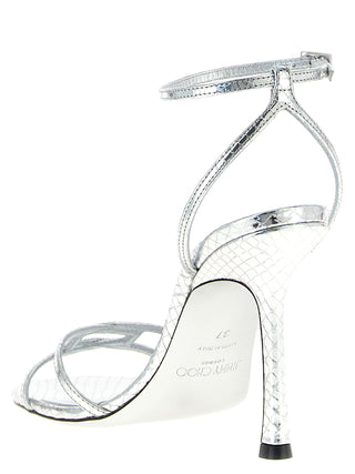 Silver Leather Stiletto Heel Sandals