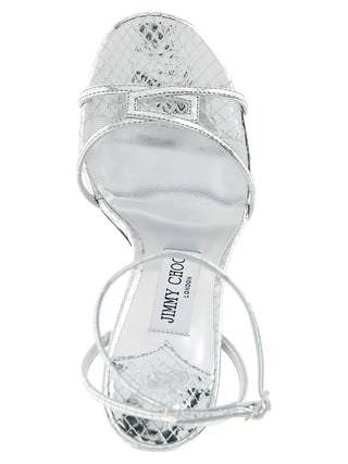 Silver Leather Stiletto Heel Sandals
