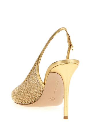 Gold Fabric High Heel Pumps