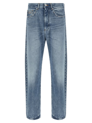 Blue Cotton Straight-Leg Jeans