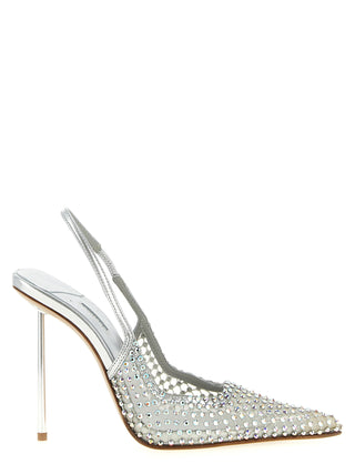 Silver Polyester High Heel Pumps