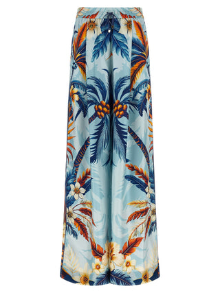 Blue Silk Casual Pants