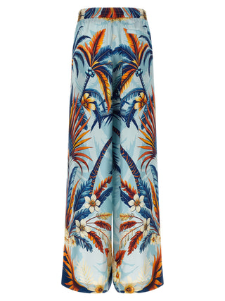 Blue Silk Casual Pants
