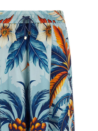 Blue Silk Casual Pants