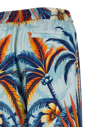 Blue Silk Casual Pants