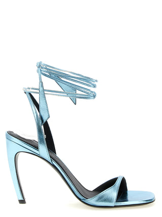 Blue Calfskin Stiletto Heel Sandals