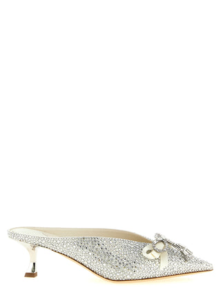 Silver Tencel Mid Heel Pumps
