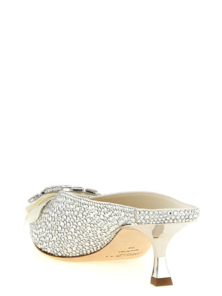 Silver Tencel Mid Heel Pumps