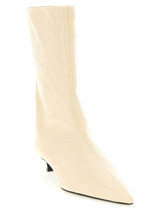 Beige Calfskin Ankle Boots