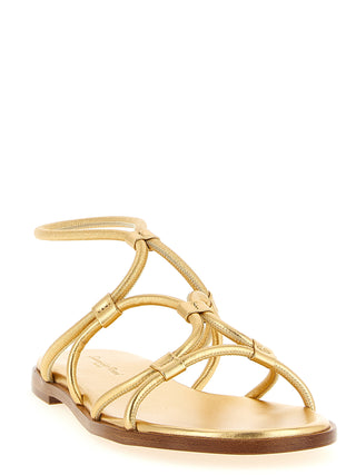Gold Lamb Leather Flat Sandals