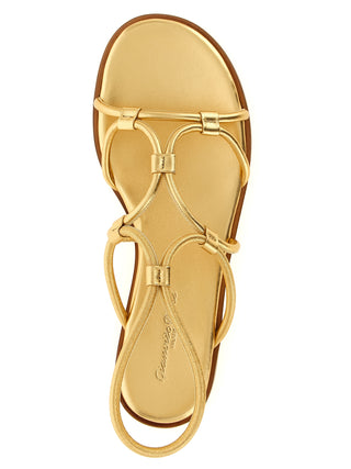 Gold Lamb Leather Flat Sandals