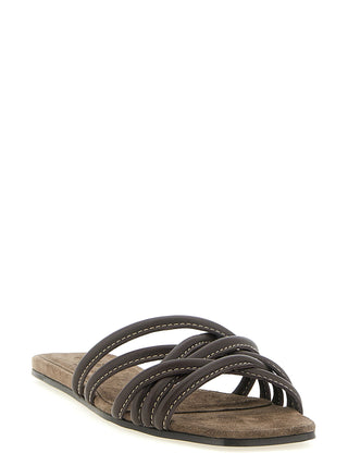 Brown Lamb Leather Slides