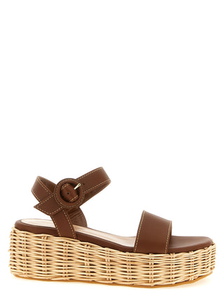 Brown Calfskin Wedge Sandals